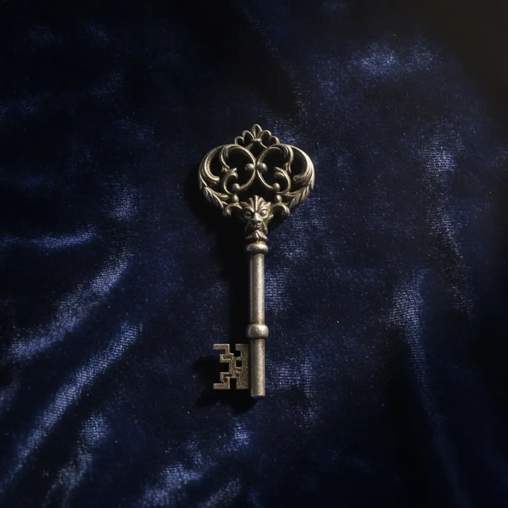 A vintage silver skeleton key