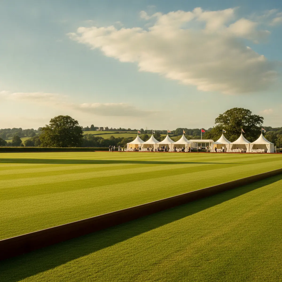 The pristine polo grounds on a sunny afternoon