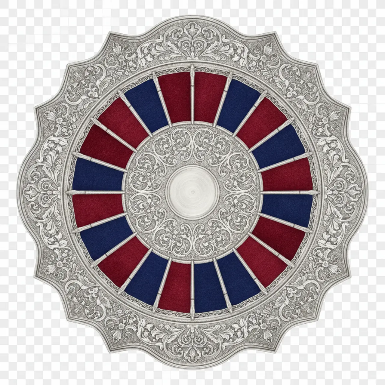 An ornate silver platter roulette wheel